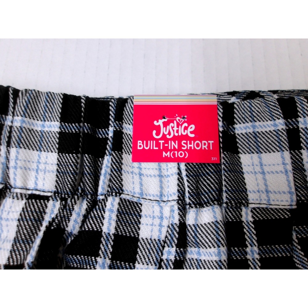 Justice Plaid Pleated Skirt‎ Girls Black White Blue Size 10 / #26102 - Picture 4 of 5